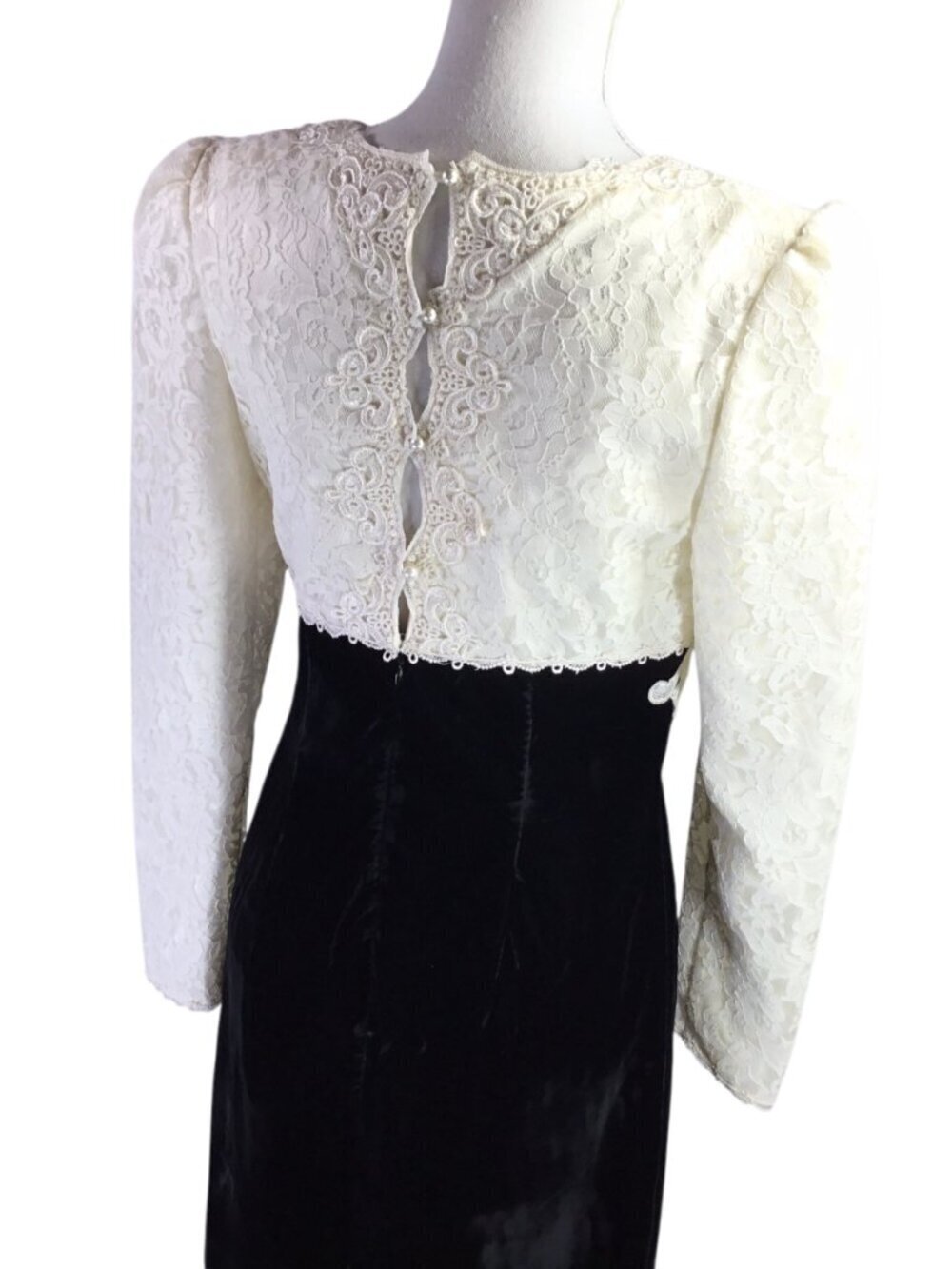 Scott McClintock Jessica Vintage Black Velvet Dress Maxi Lace Empire Size 10 - Picture 6 of 13